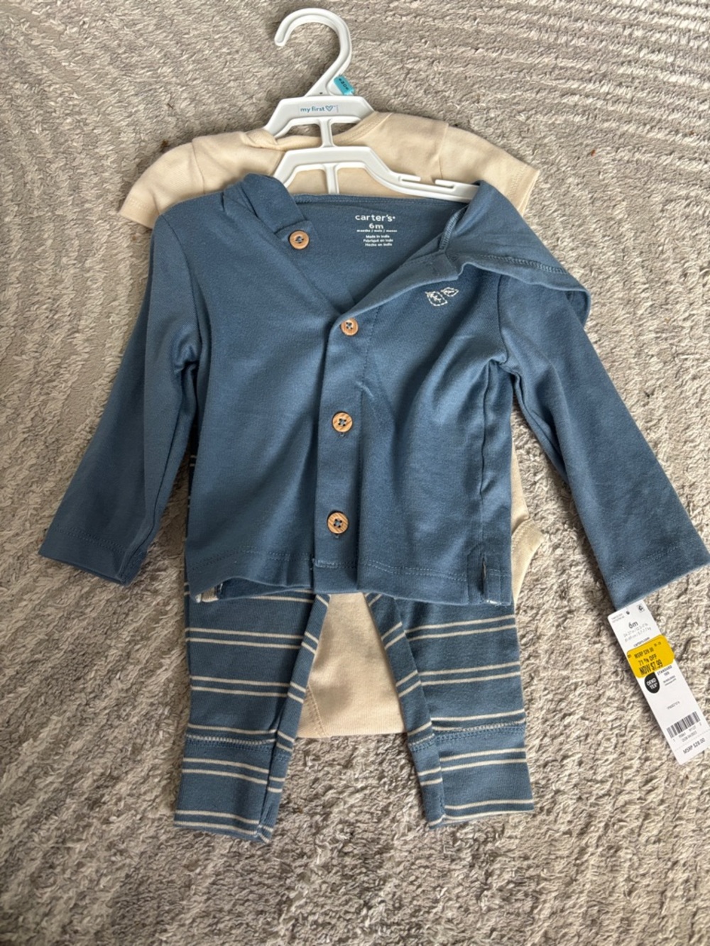 NWT - Carter's Blue Hoodie & Blue/Cream Striped Pants Set